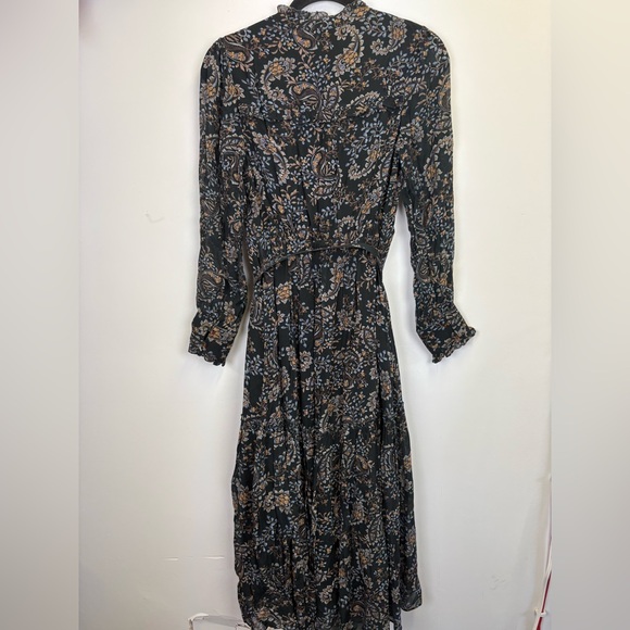 NICHOLAS Paisley Floral tiered Ruffle Dress with belt/ black, brown, blue/Size 0 - Picture 12 of 16